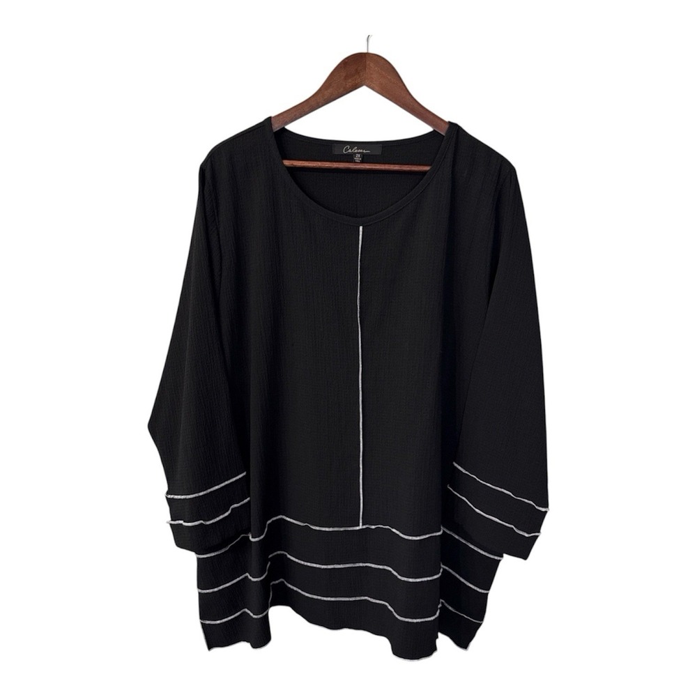 Calessa blouse womens 2X black white textured crepe lagenlook office career work